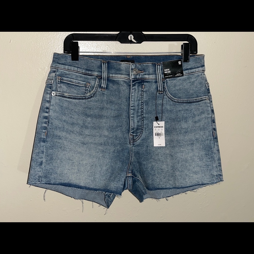 COPY - Women’s Express Denim Shorts 10 12 High Rise Shortie Hyper Stretch Mom J…